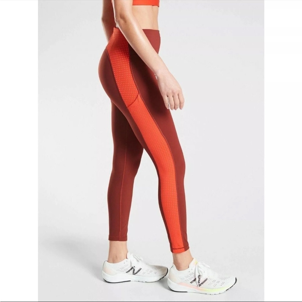 Athleta Ultimate Stash Pocket Colorblock Laser Cut Leggings Red XS